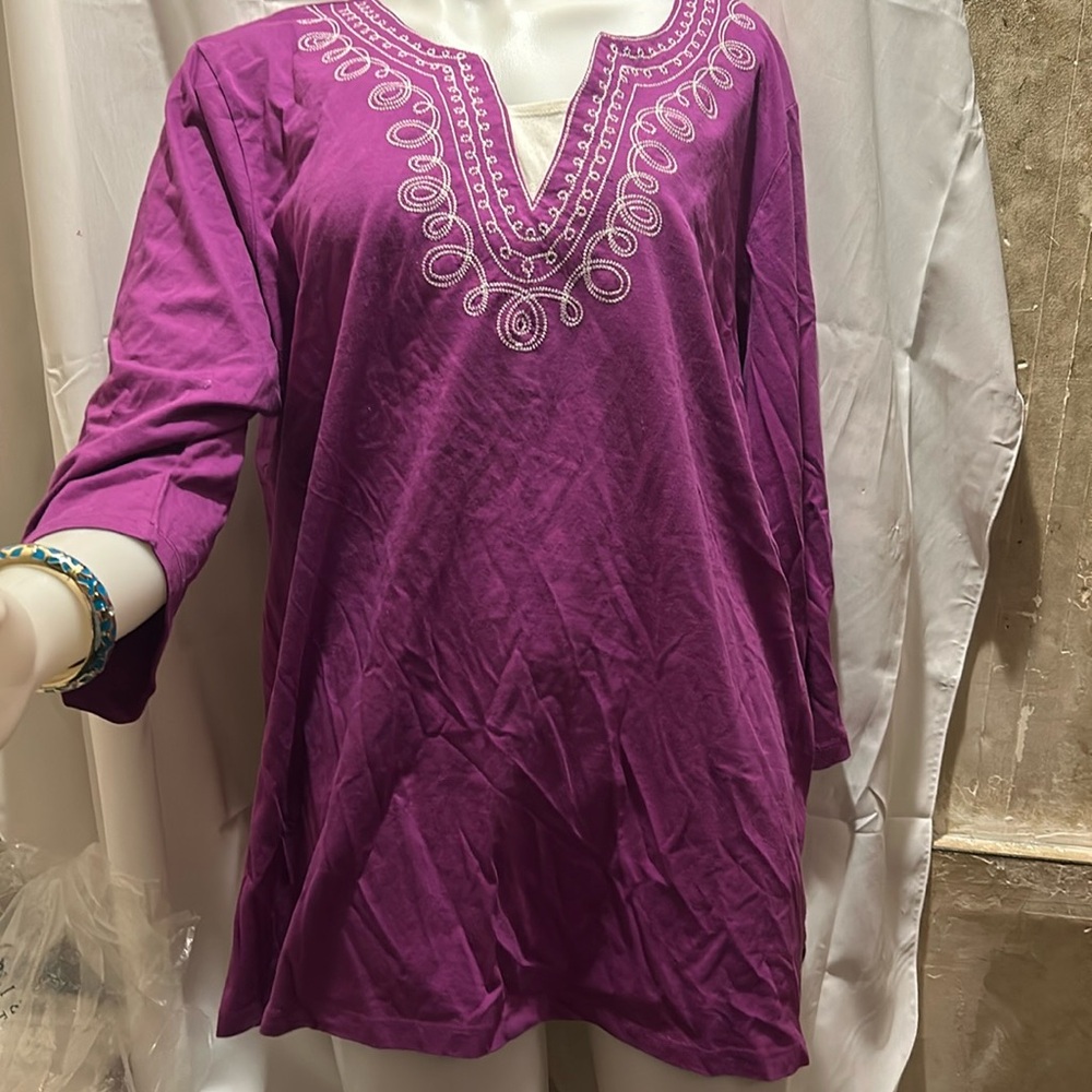 NWT Sz 3x purple embroidered top white stag